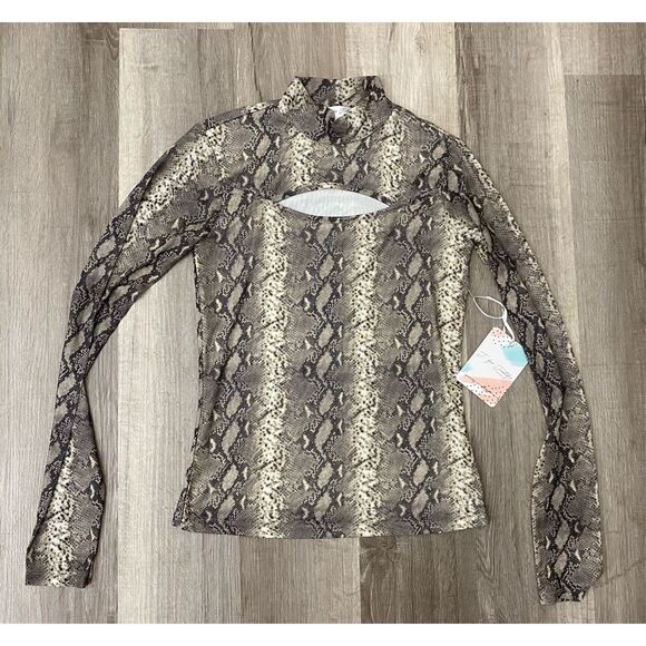 J for Justify NWT (Nordstrom) Top Reptile Print Cut Out Mock Neck Sz Medium - Picture 1 of 7